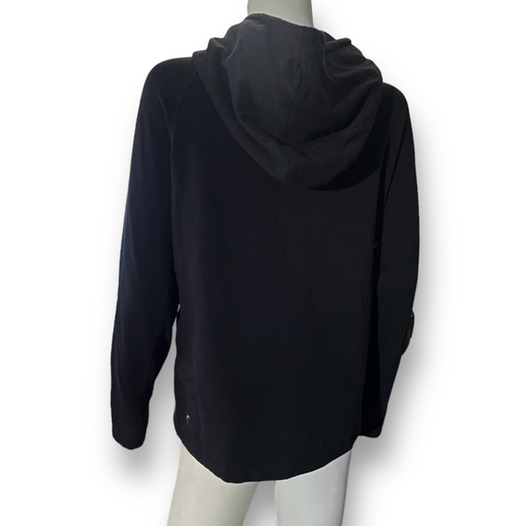ZYIA Active Solid Black Quilted Hoodie Sweatshirt Hooded Pullover Sweater Top M - Picture 3 of 8